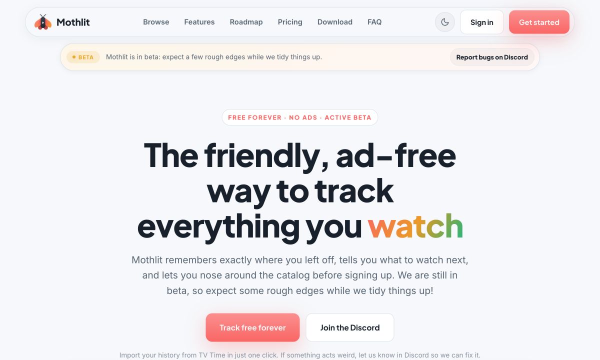 The Mothlit homepage, built for people who watch a little too much television.